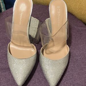 BCBGeneration Silver Glitter Mules